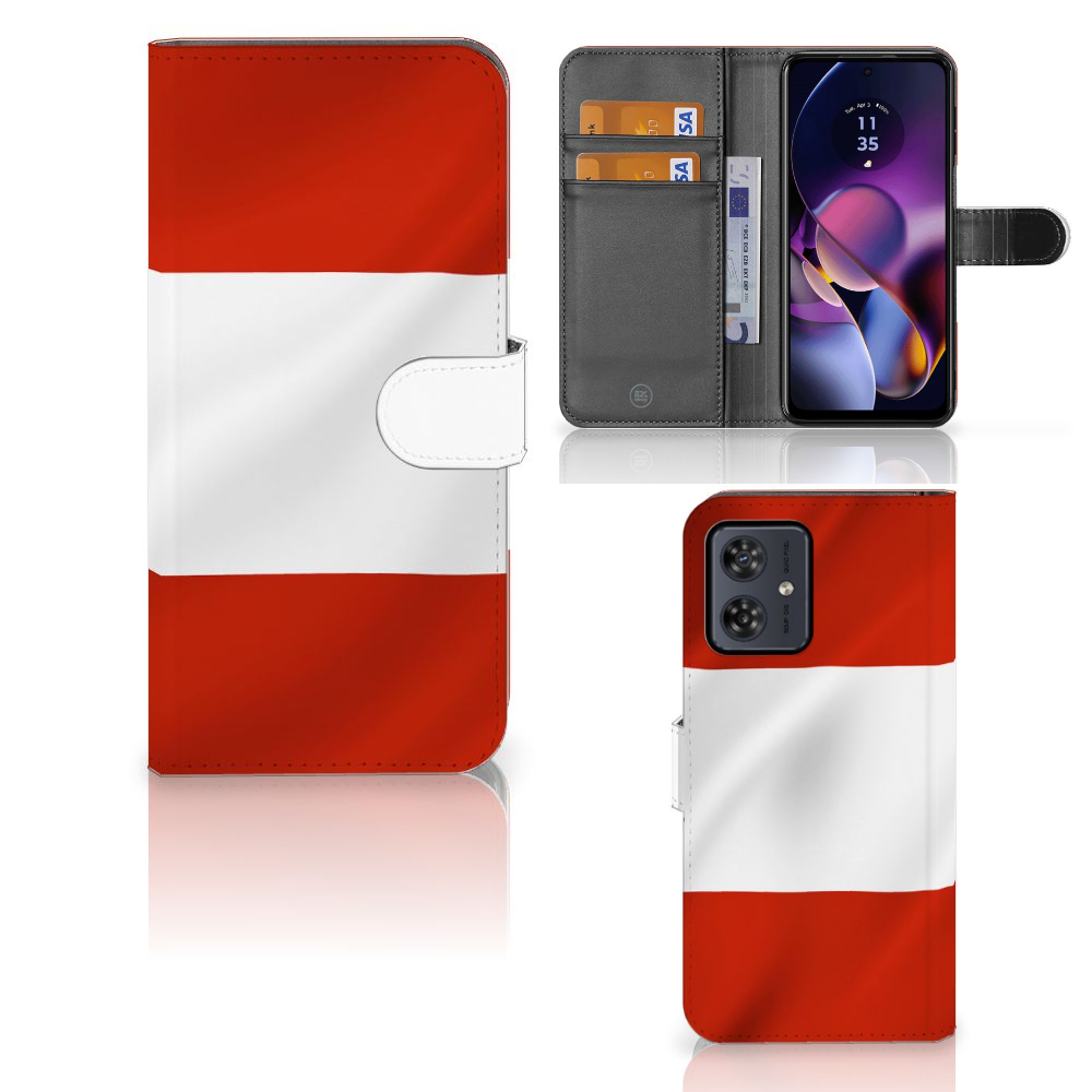 Motorola Moto G54 Bookstyle Case Oostenrijk met vlag, perfect cadeau voor bescherming en uitstraling.