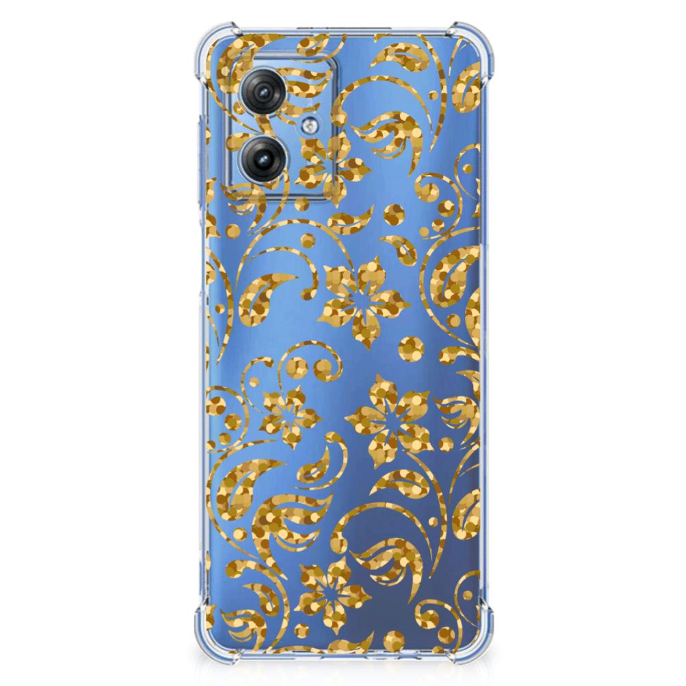 Motorola Moto G54 Case Gouden Bloemen achterkant bloemen design
