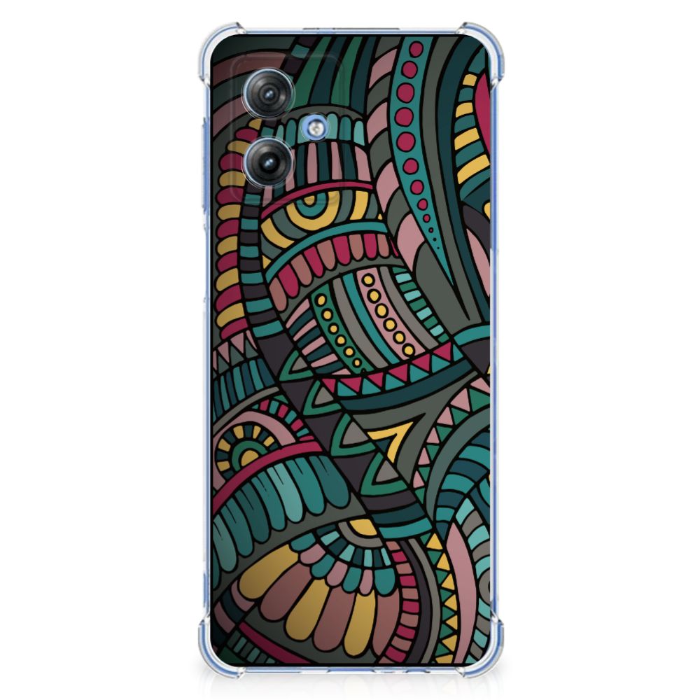 Motorola Moto G54 Doorzichtige Silicone Hoesje Aztec design achteraanzicht