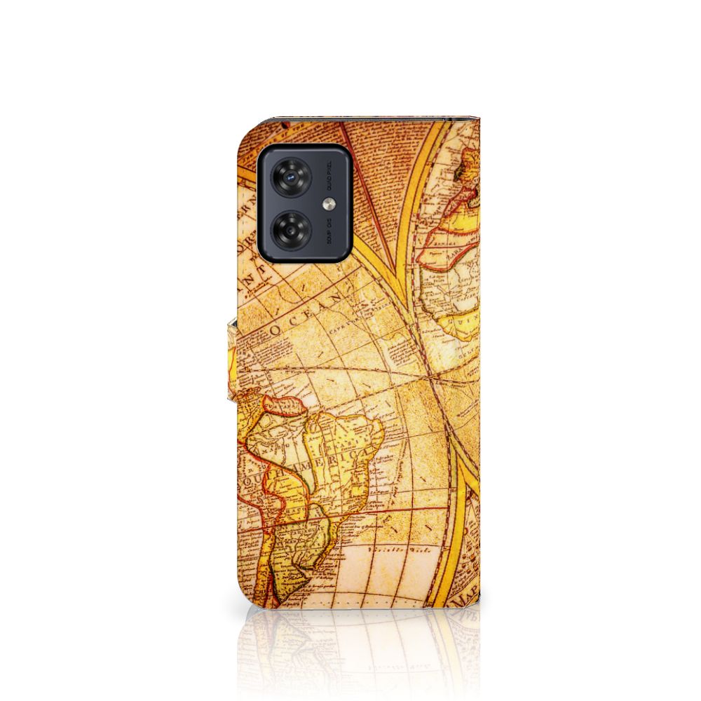 Motorola Moto G54 Flip Cover Kompas hoesje wereldkaart design voorkant