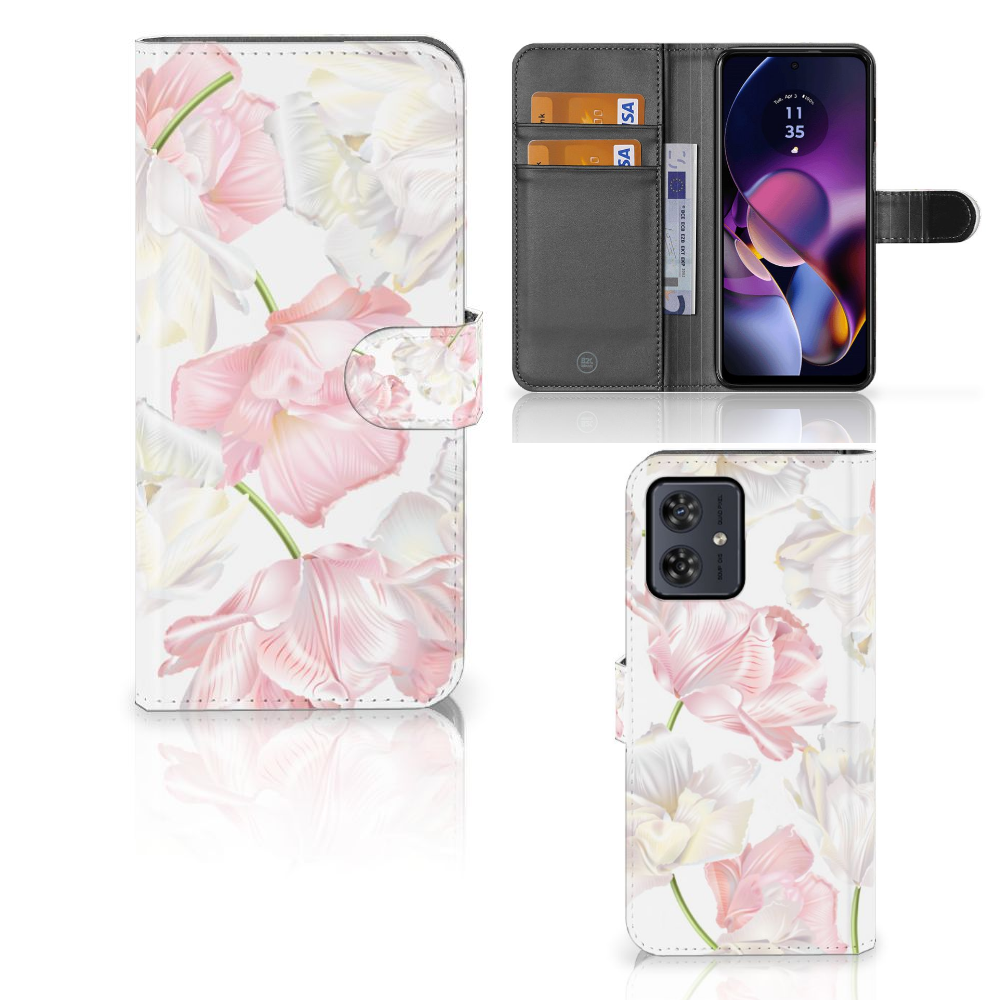 Motorola Moto G54 Hoesje Lovely Flowers met elegante bloemenprint en magnetische sluiting 🌷 voor bescherming en gebruiksgemak.
