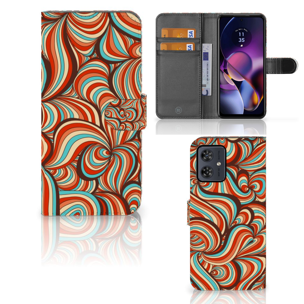 Motorola Moto G54 Hoesje Retro designnaam retro kleuren aanzicht