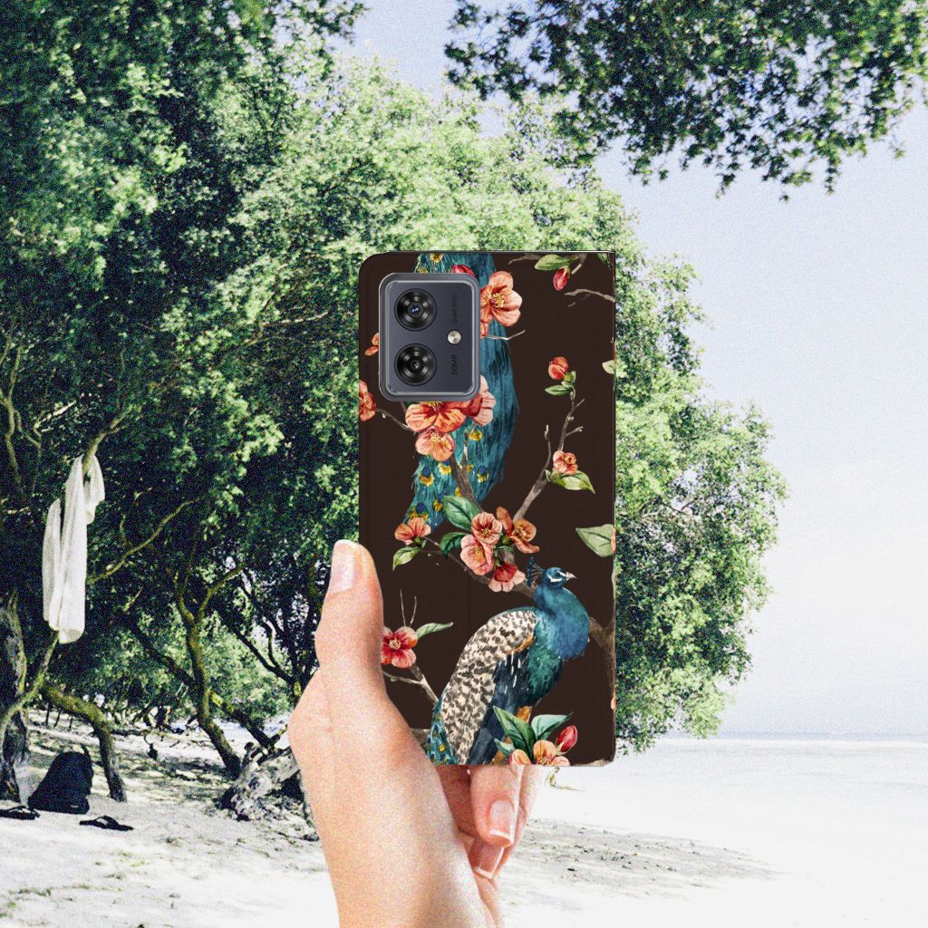 Motorola Moto G54 Hoesje maken Pauw met Bloemen stand case pauw bloemen hand strand