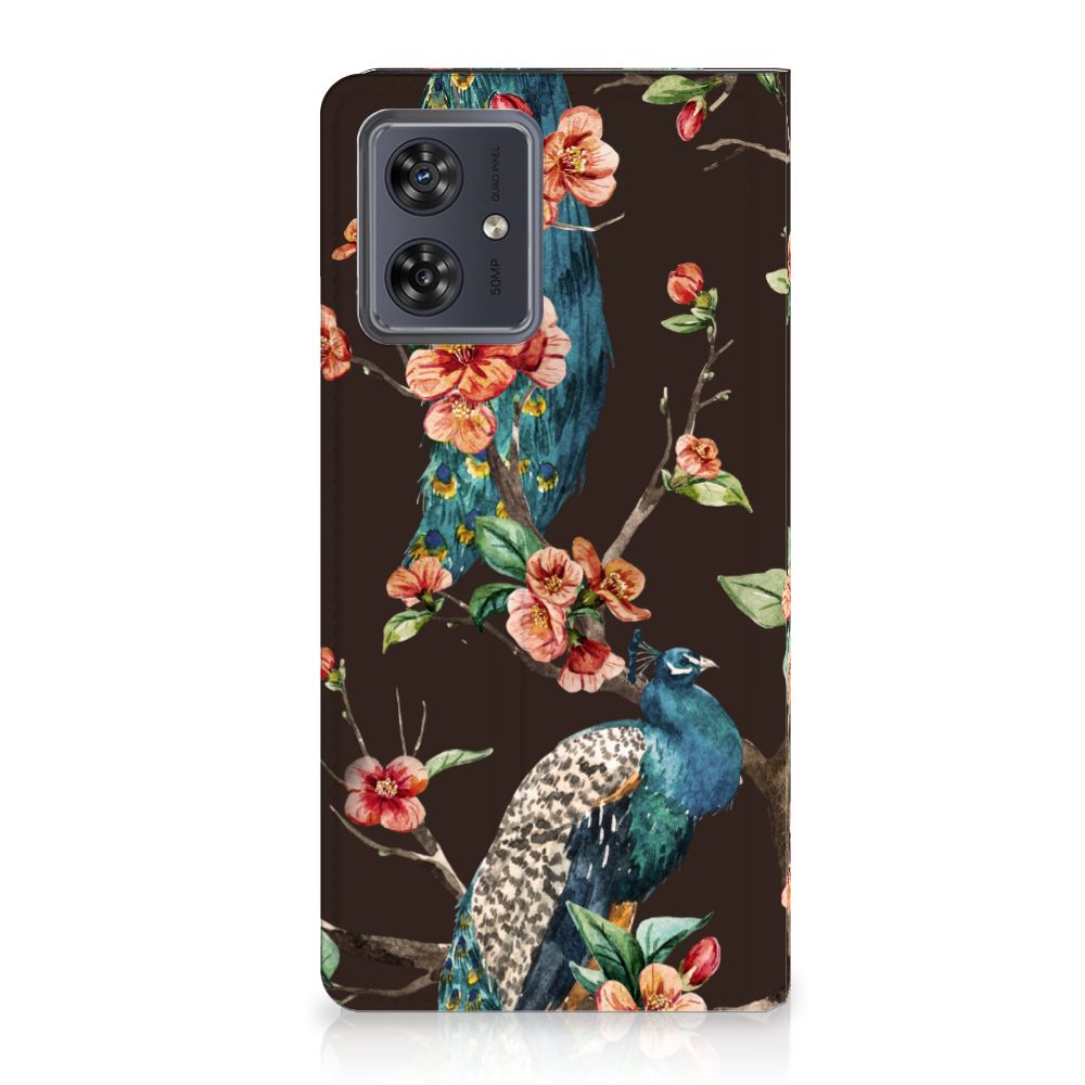 Motorola Moto G54 Hoesje maken Pauw met Bloemen design pauw bloemen vooraanzicht