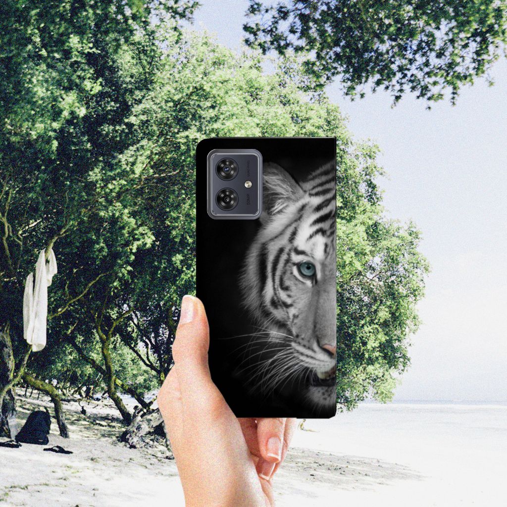 Motorola Moto G54 Hoesje maken Tijger met witte tijgerdesign, sterk in uitstraling en bescherming 🐅