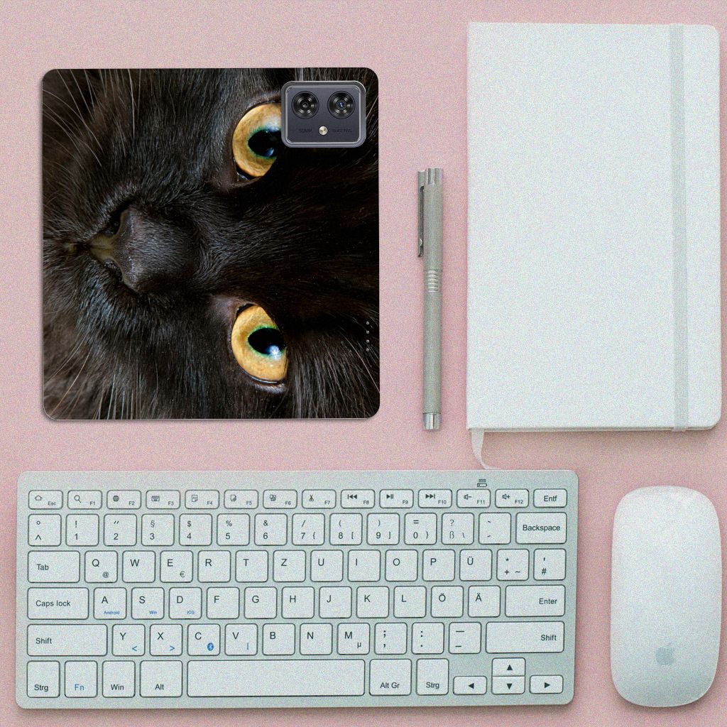 Motorola Moto G54 Hoesje maken Zwarte Kat kat hoofd afbeelding bovenaan