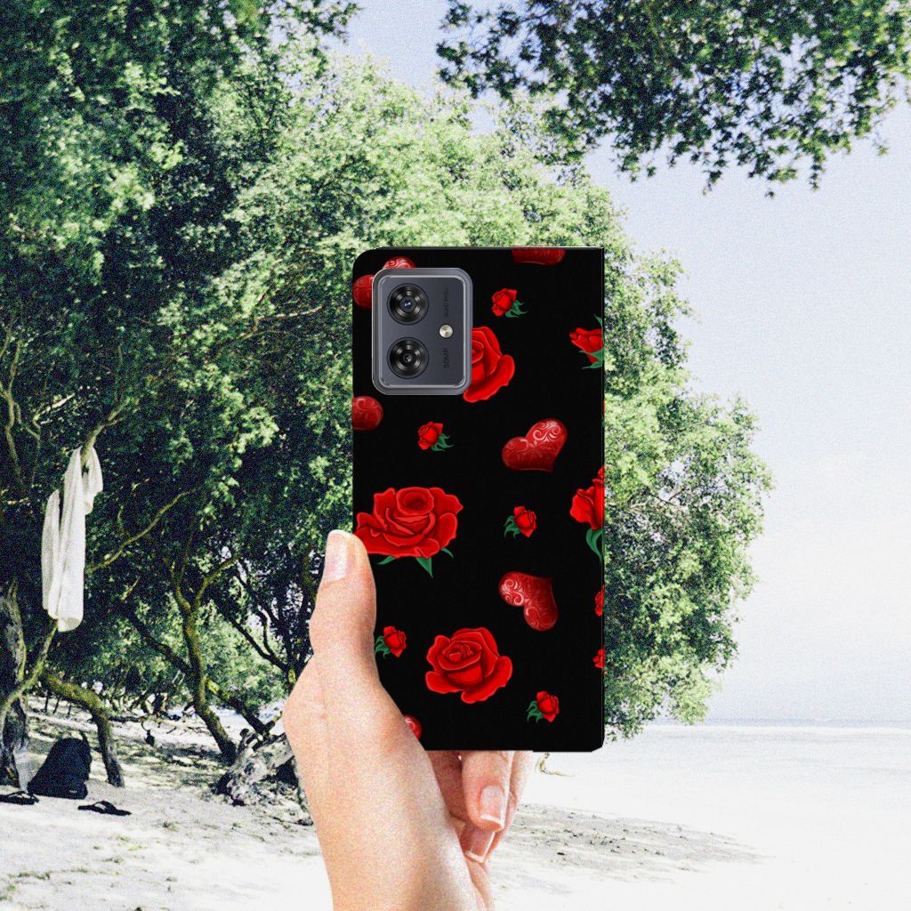 Motorola Moto G54 Magnet Case Valentine bloemen ontwerp voorkant