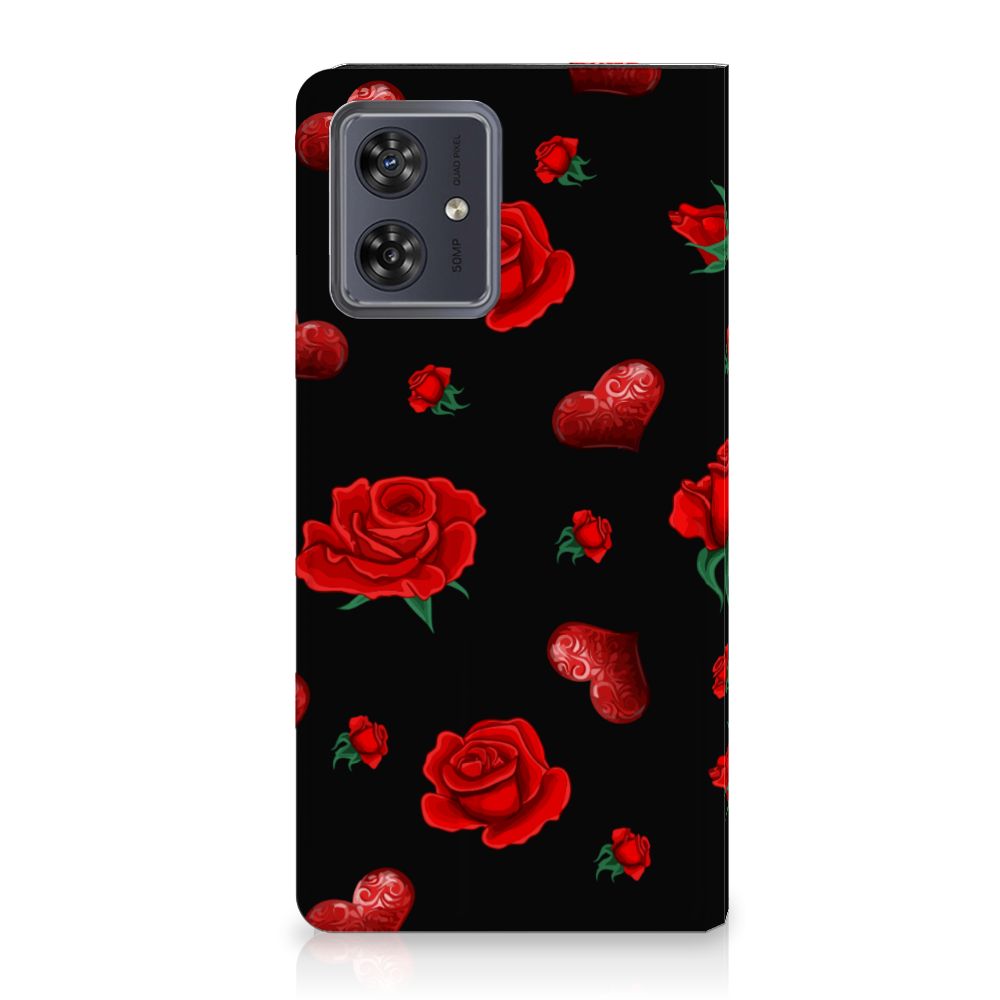 Motorola Moto G54 Magnet Case Valentine telefoonhoesje design rozen hartjes aanzicht
