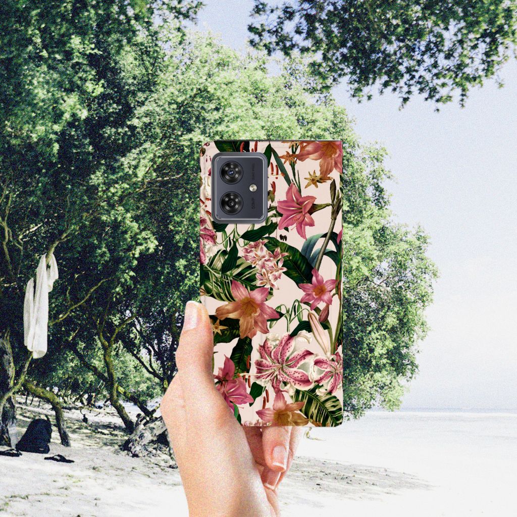 Motorola Moto G54 Smart Cover Flowers bloemen design hand strand