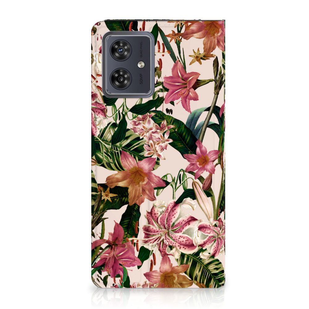 Motorola Moto G54 Smart Cover Flowers bloemen case paars bladeren