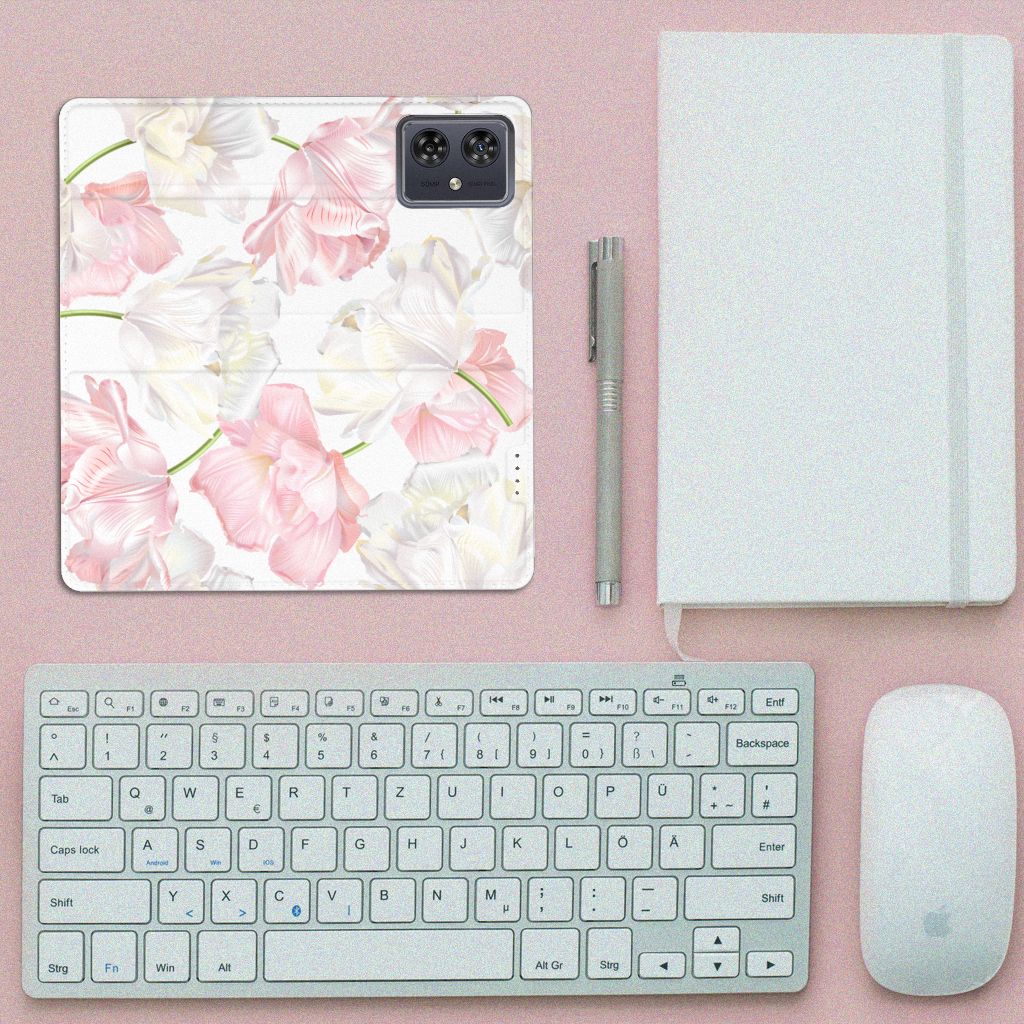 Motorola Moto G54 Smart Cover Lovely Flowers design aanzicht