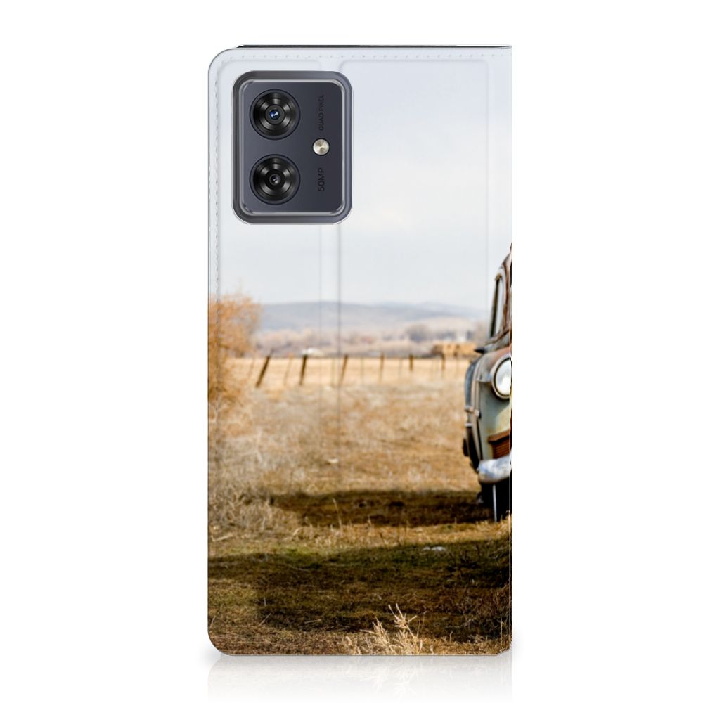 Motorola Moto G54 Stand Case Vintage Auto boekhoesje vintage auto retro aanzicht