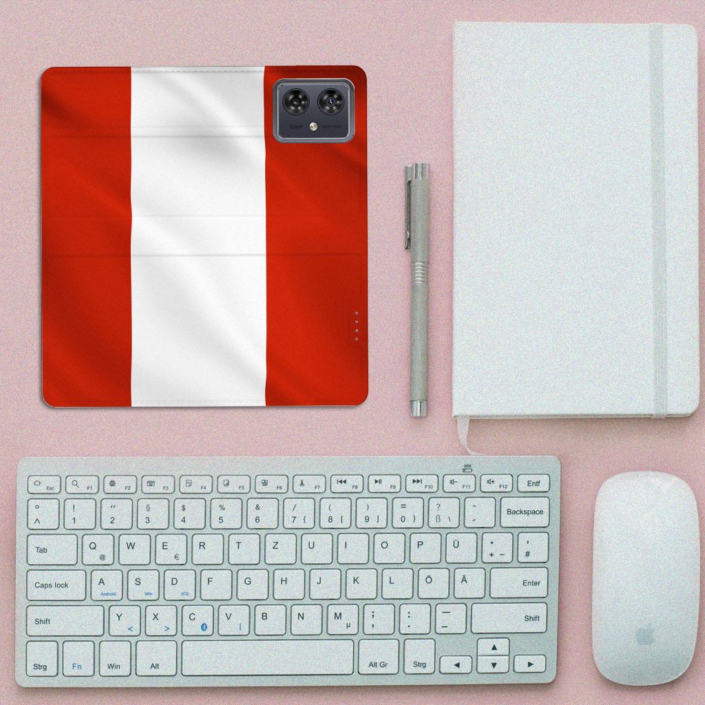 Motorola Moto G54 Standcase Oostenrijk met een stijlvolle uitstraling, perfect als cadeau, biedt gebruiksgemak en bescherming.