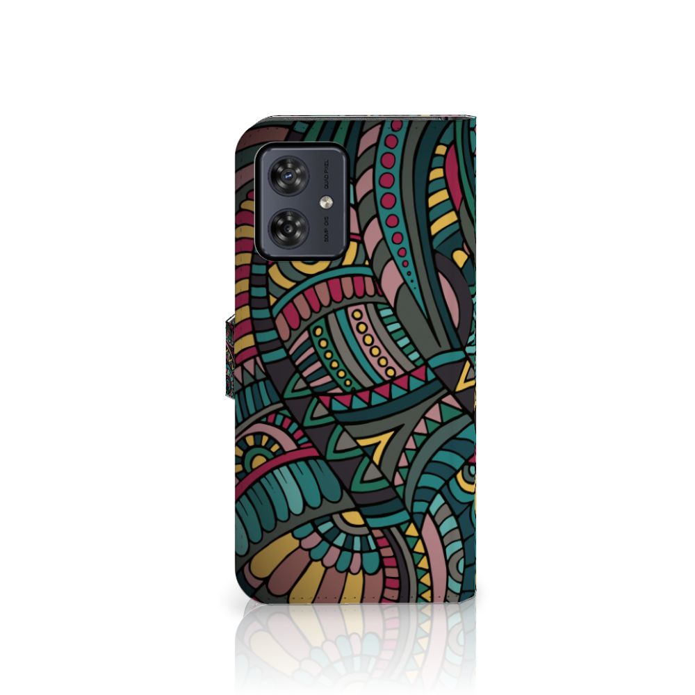 Motorola Moto G54 Telefoon Hoesje Aztec telefoonhoesje artistiek design kleurrijk aanzicht
