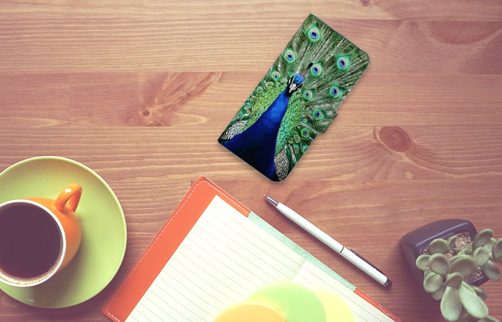 Motorola Moto G54 Telefoonhoesje met Pasjes Pauw design pauw aanzicht