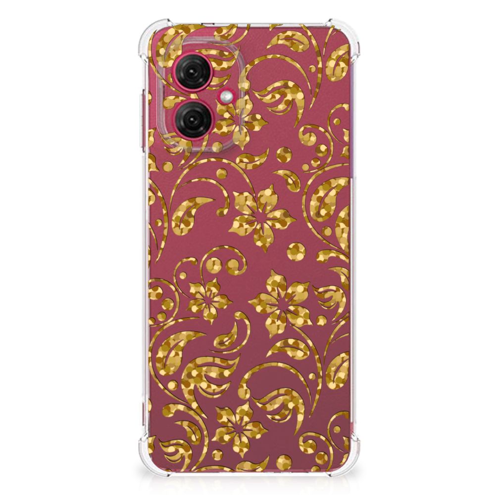 Motorola Moto G55 Case Gouden Bloemen achterkant design bloemen