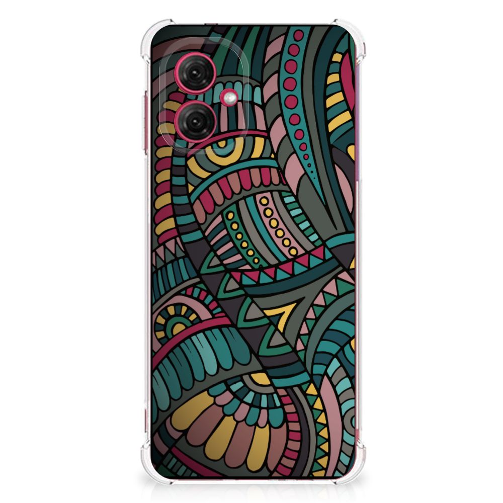 Motorola Moto G55 Doorzichtige Silicone Hoesje Aztec design achterkant