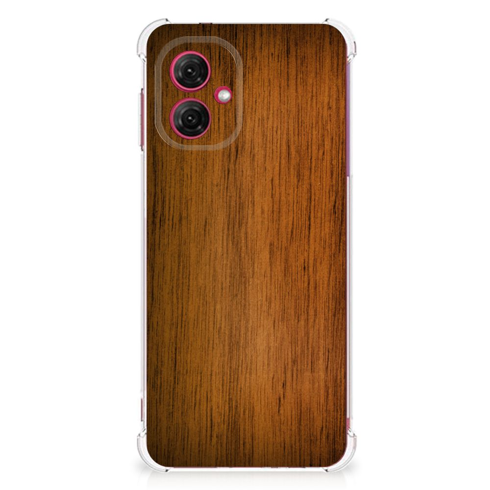 Motorola Moto G55 Stevig Telefoonhoesje Donker Hout achterkant