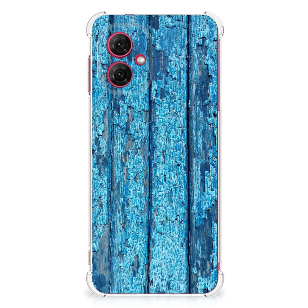 Motorola Moto G55 Stevig Telefoonhoesje Wood Blue achterkant