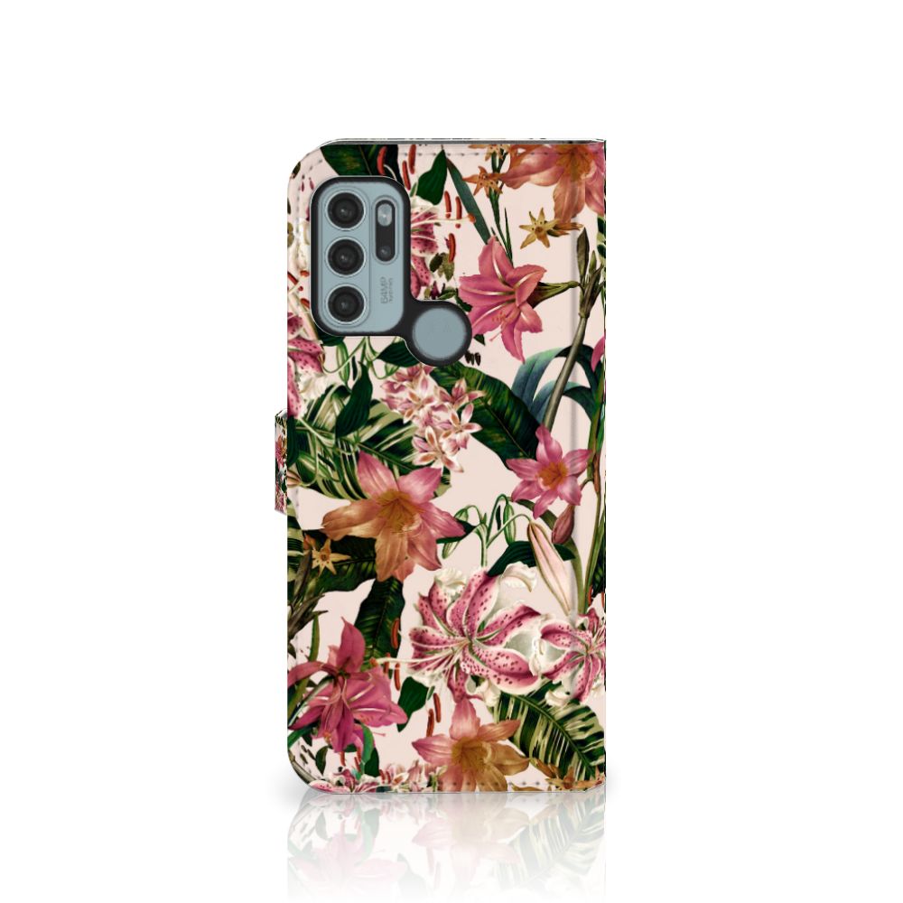 Motorola Moto G60s Hoesje Flowers hoesje bloemen tropisch design voorkant