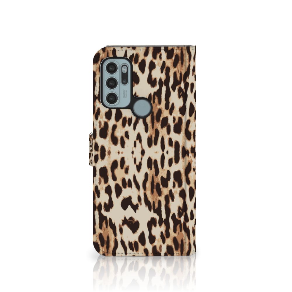 Motorola Moto G60s Telefoonhoesje met Pasjes Leopard dierenprint aanzicht