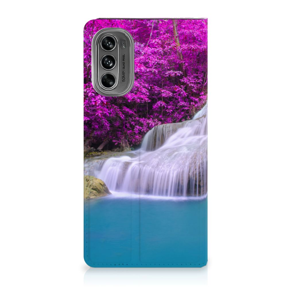 Motorola Moto G62 5G Book Cover Waterval ontwerp waterval roze aanzicht