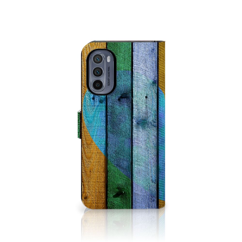 Motorola Moto G62 5G Book Style Case Wood Heart aanzicht