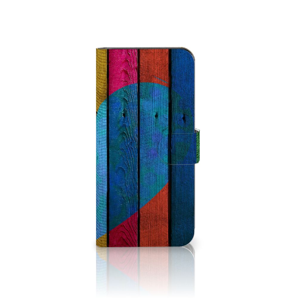 Motorola Moto G62 5G Book Style Case Wood Heart boekhoesje hout hartje voorkant