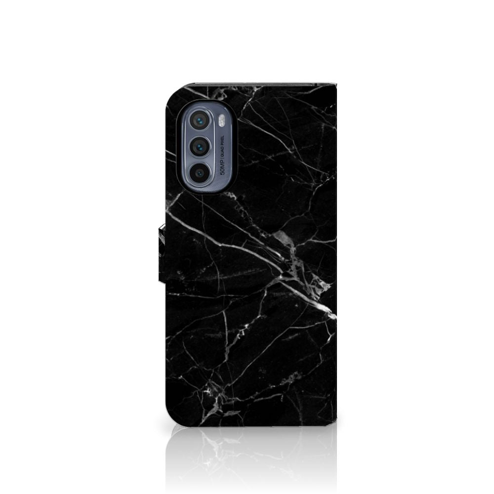 Motorola Moto G62 5G Bookcase Marmer Zwart bookcase zwart marmer aanzicht