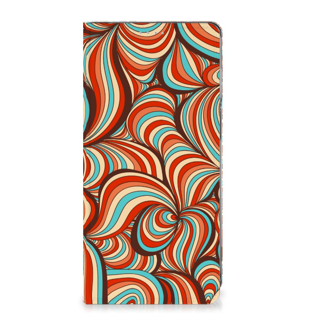 Motorola Moto G62 5G Bookcase Retro bookcase retro kleurrijke print vooraanzicht