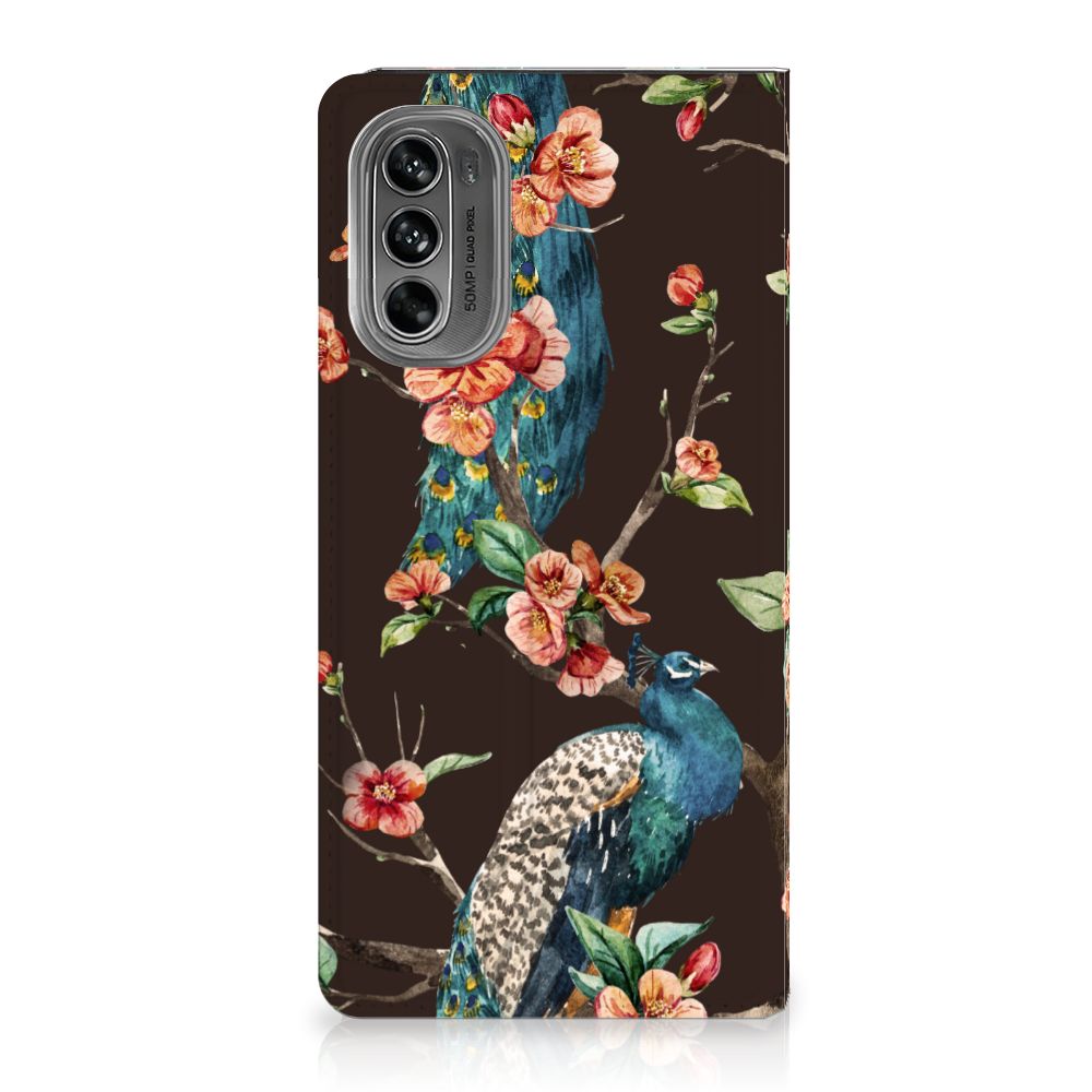 Motorola Moto G62 5G Hoesje maken Pauw met Bloemen bloemen pauw design