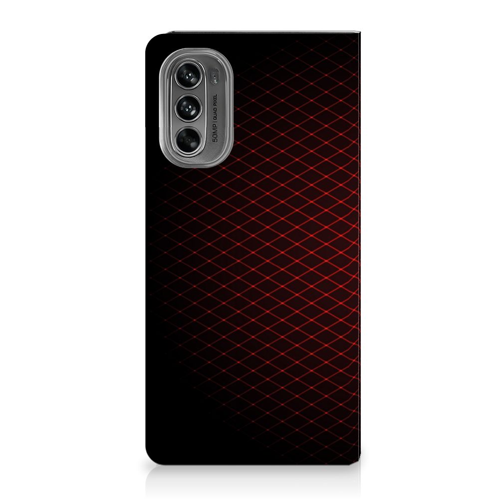 Motorola Moto G62 5G Hoesje met Magneet Geruit Rood design geruit aanzicht