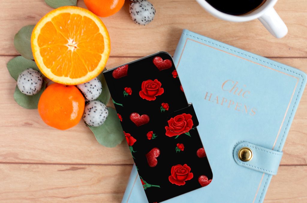 Motorola Moto G62 5G Leuk Hoesje Valentine bookcase bloemen design aanzicht