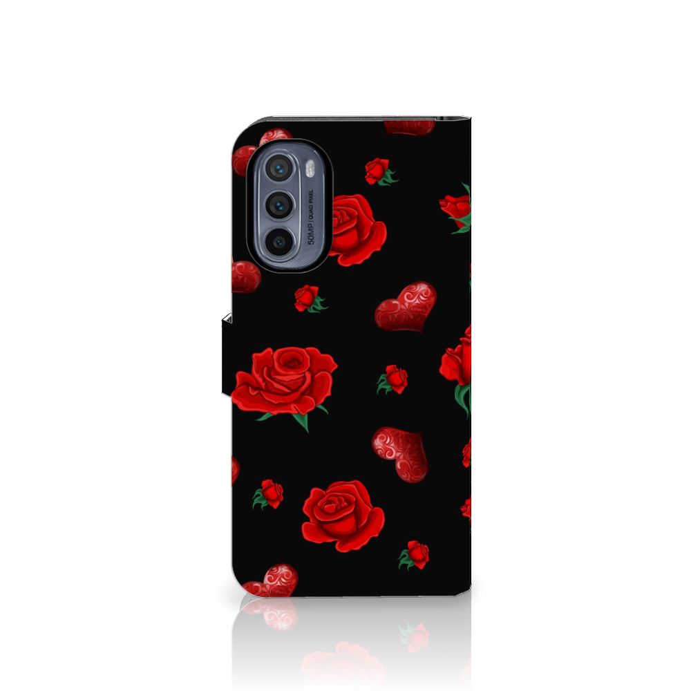 Motorola Moto G62 5G Leuk Hoesje Valentine design rozen hartjes aanzicht