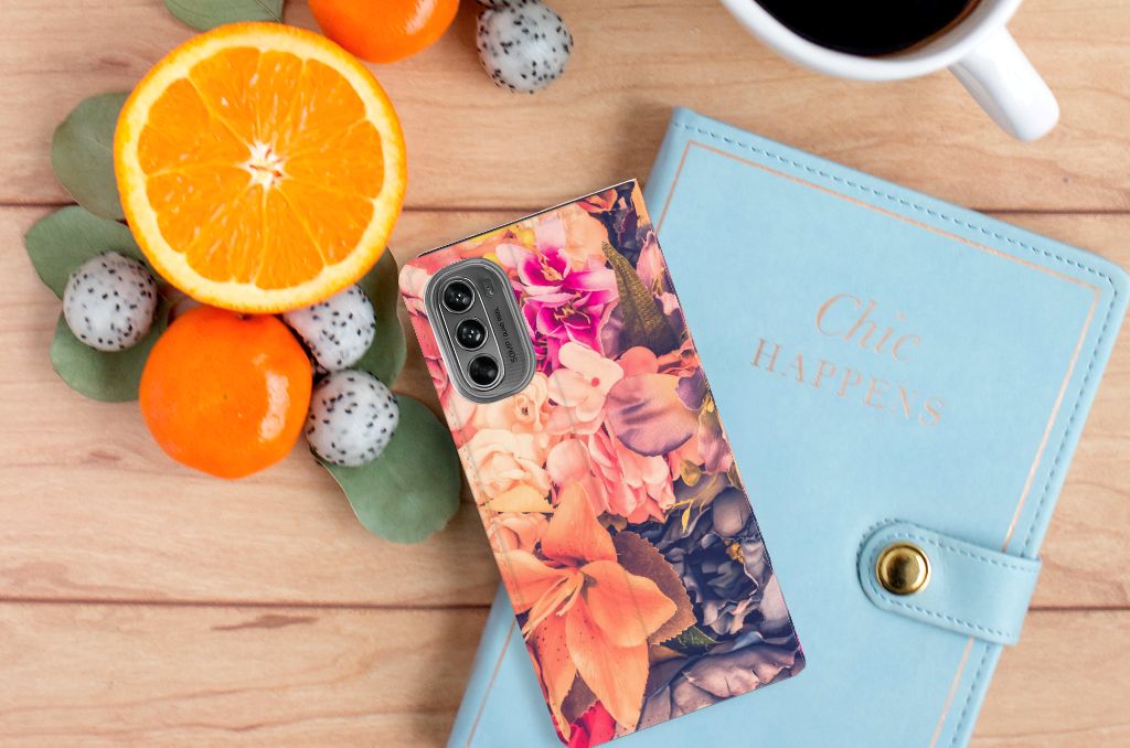 Motorola Moto G62 5G Smart Cover Bosje Bloemen design bloemen aanzicht