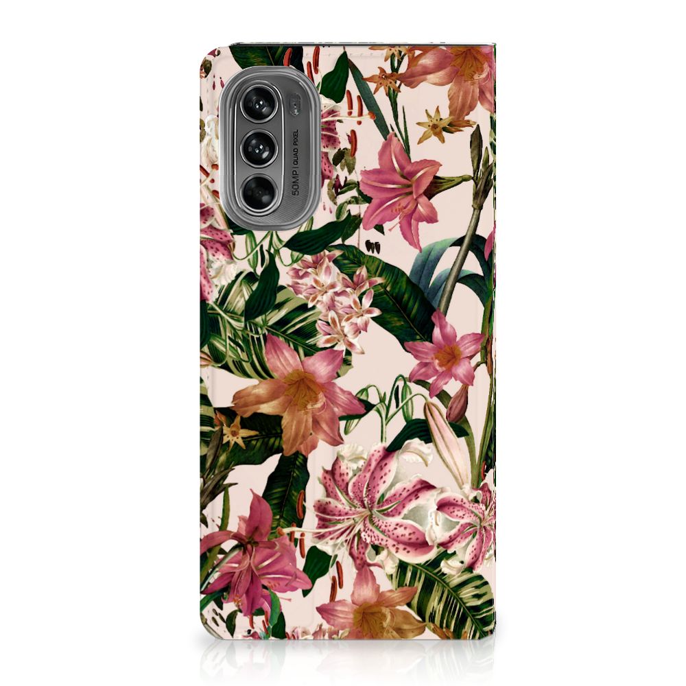 Motorola Moto G62 5G Smart Cover Flowers bloemen design voorzijde
