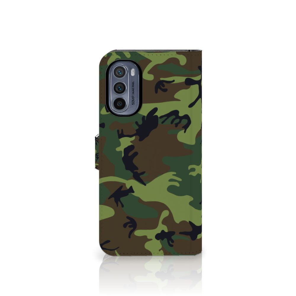 Motorola Moto G62 5G Telefoon Hoesje Army Dark camouflage design achterkant