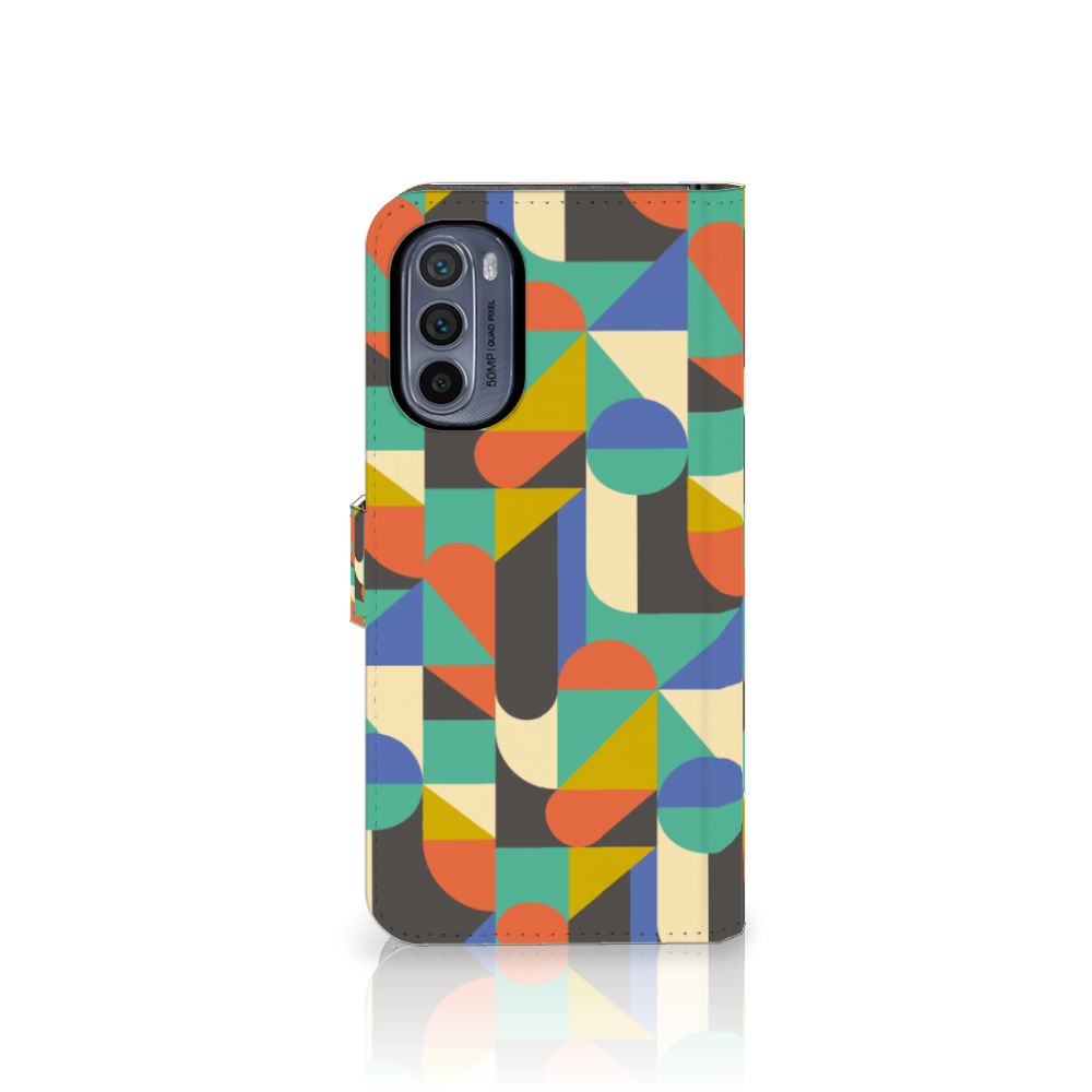 Motorola Moto G62 5G Telefoon Hoesje Funky Retro met kleurrijk geometrisch patroon voor stijlvolle bescherming.