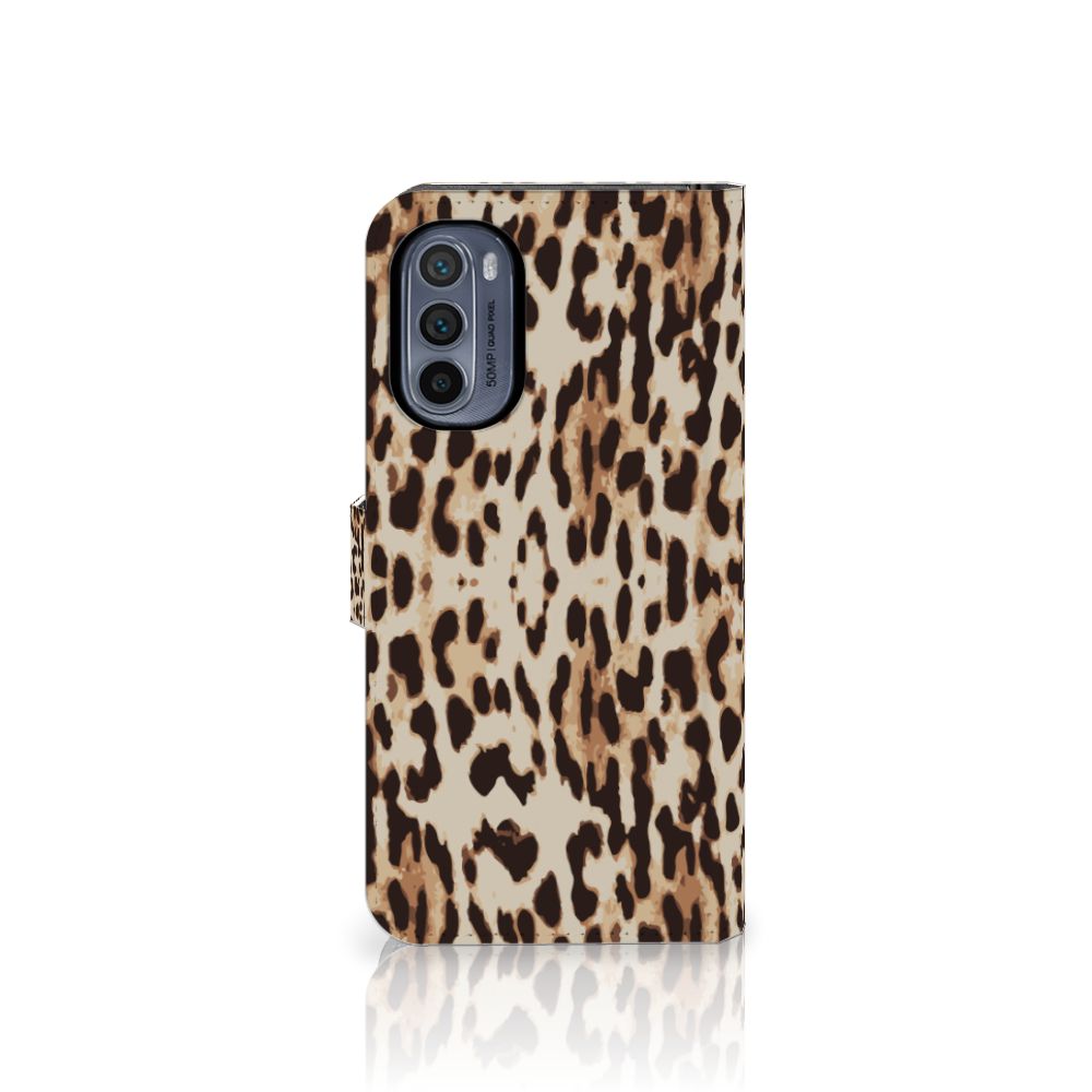Motorola Moto G62 5G Telefoonhoesje met Pasjes Leopard telefoonhoesje panterprint aanzicht