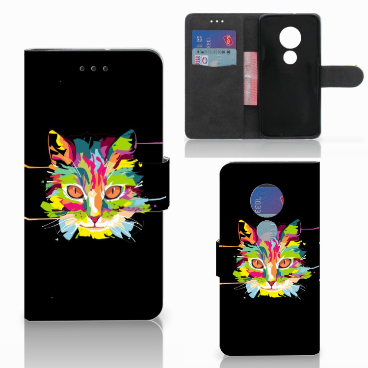 Motorola Moto G7 Play Leuk Hoesje Cat Color kattenhoofd kleurrijk ontwerp vooraanzicht