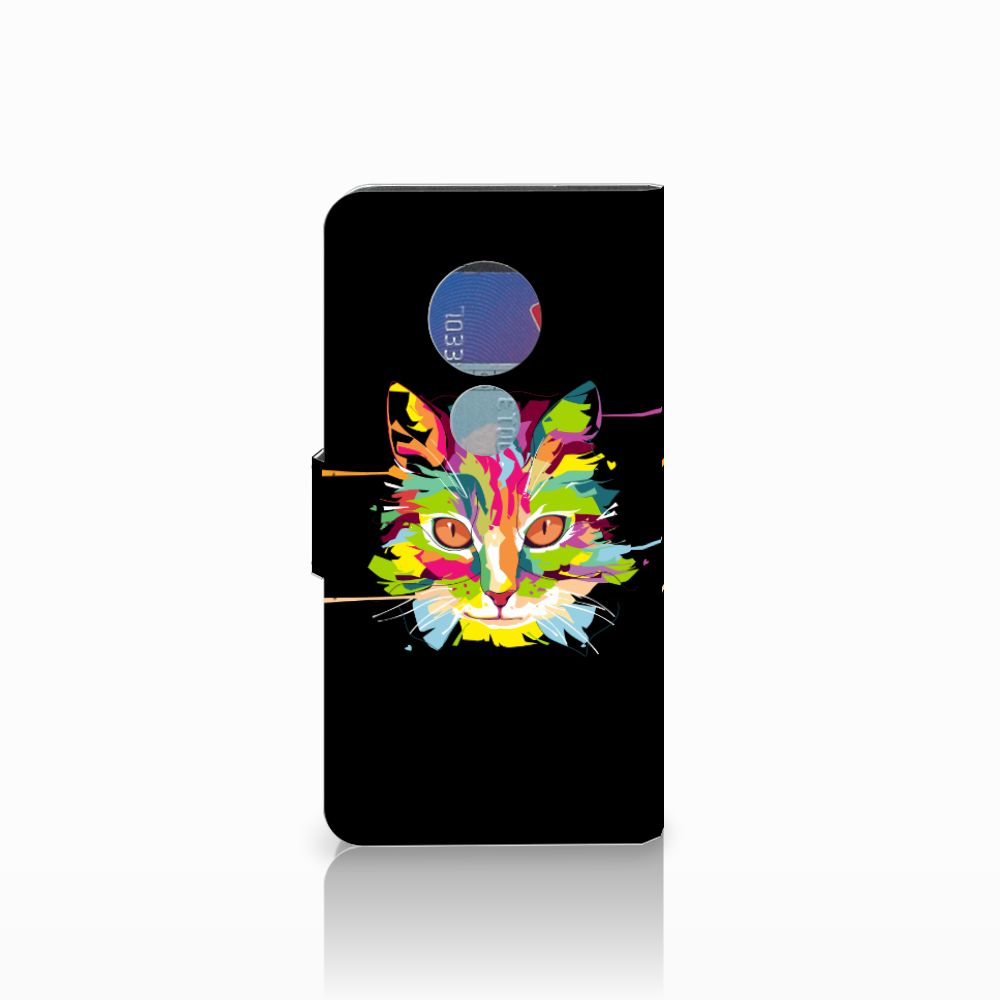 Motorola Moto G7 Play Leuk Hoesje Cat Color katten hoofd kleurrijk ontwerp voorzijde