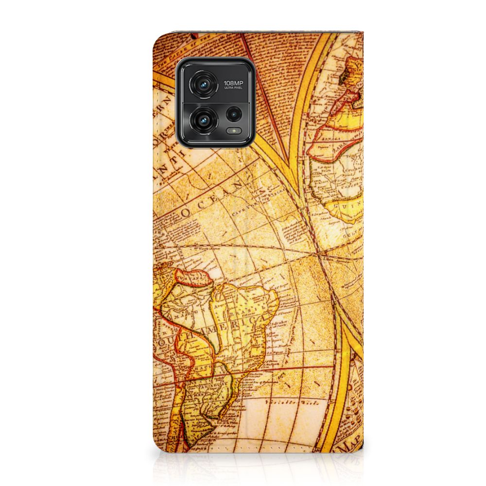 Motorola Moto G72 Book Cover Kompas met vintage kaartontwerp voor optimale bescherming en uitstraling.