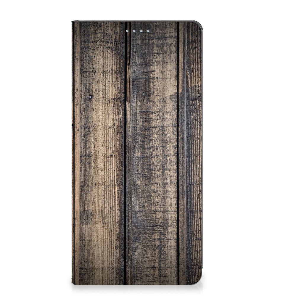 Motorola Moto G72 Book Wallet Case Steigerhout met een vintage steigerhoutdesign voor bescherming en uitstraling.