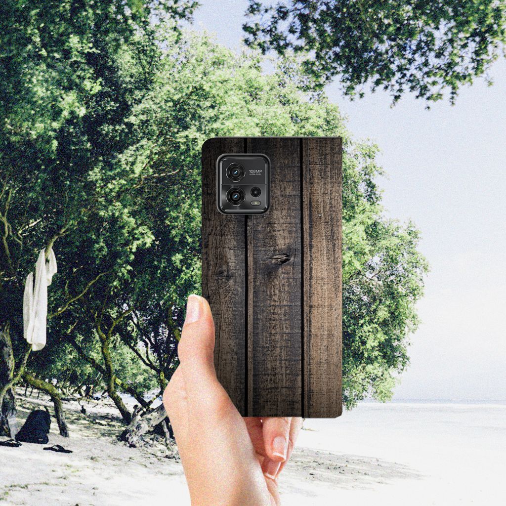 Motorola Moto G72 Book Wallet Case Steigerhout met uniek design van steigerhout in natuurlijke omgeving 🌳