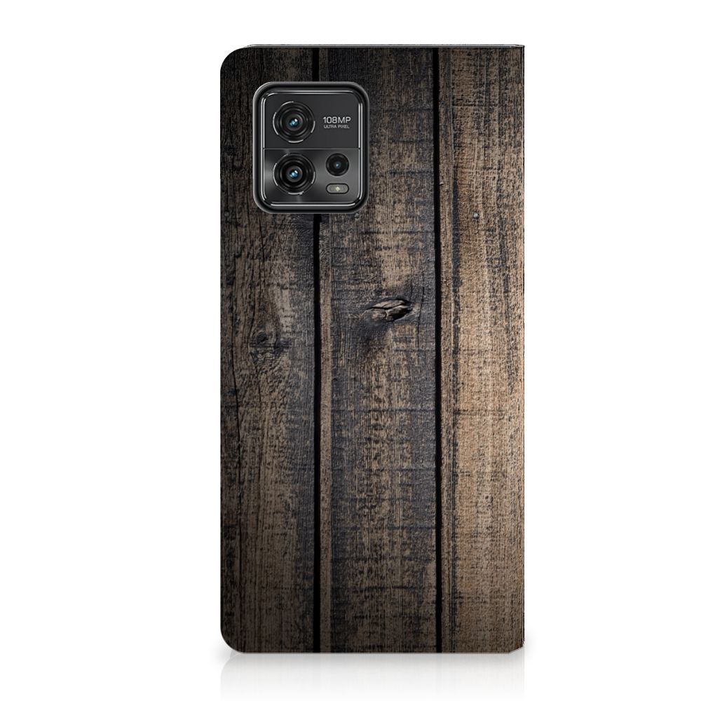 Motorola Moto G72 Book Wallet Case Steigerhout met steigerhout print, voor bescherming en duurzaamheid.