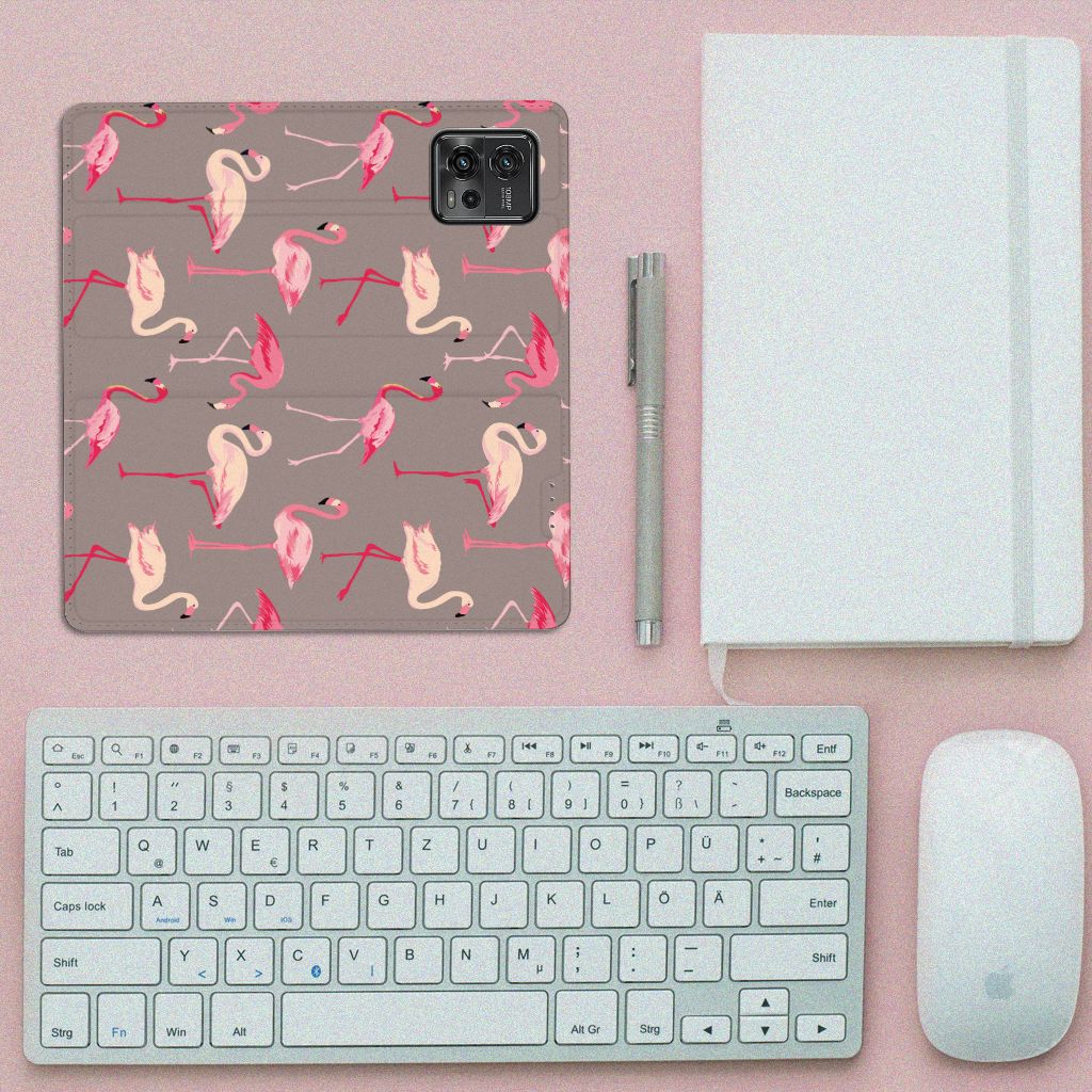 Motorola Moto G72 Hoesje maken Flamingo flamingo design bovenaanzicht