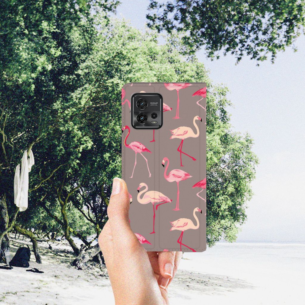 Motorola Moto G72 Hoesje maken Flamingo flamingo design achterkant strand