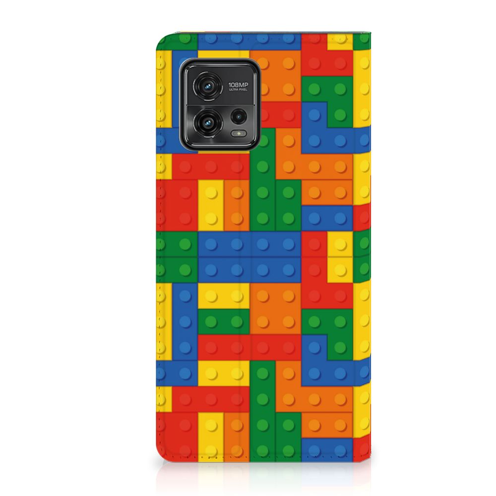 Motorola Moto G72 Hoesje met Magneet Blokken design Lego print aanzicht