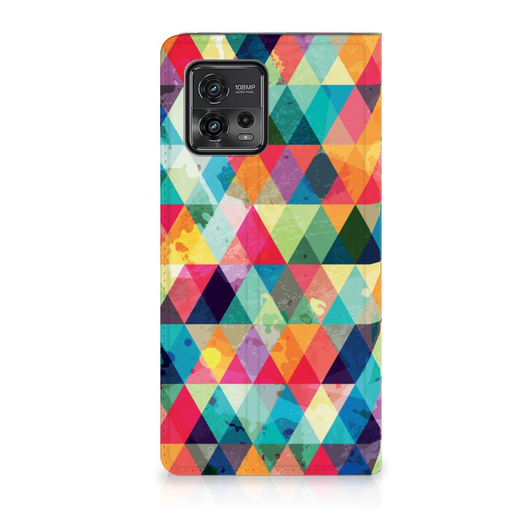 Motorola Moto G72 Hoesje met Magneet Geruit in kleurrijk ruitjesdesign voor stijl en bescherming 🎨.