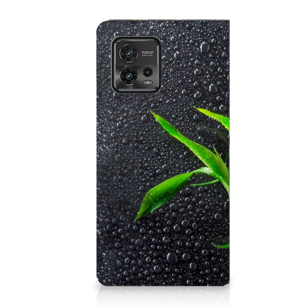 Motorola Moto G72 Smart Cover Orchidee ontwerp achterkant waterdruppels